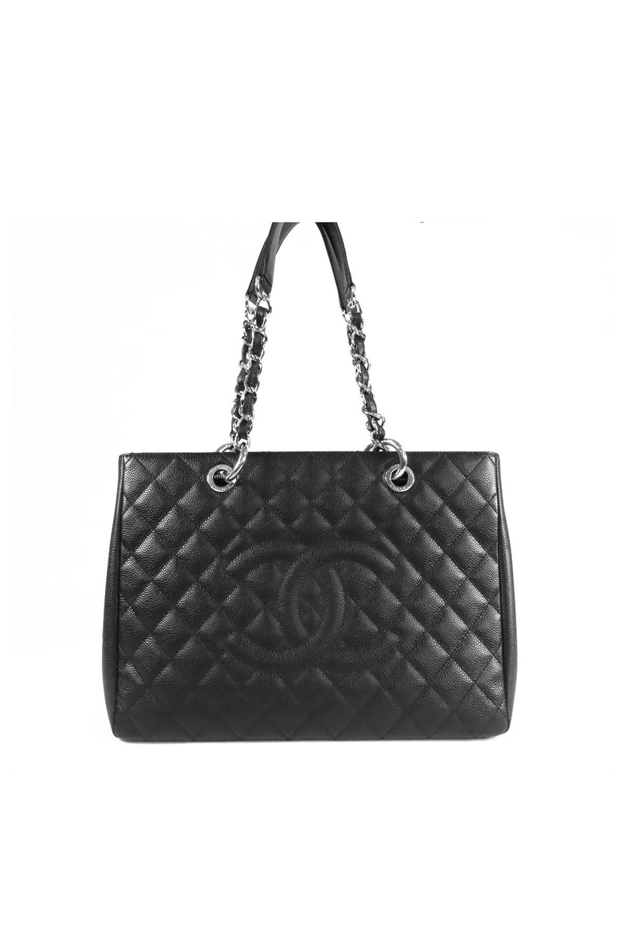 Chanel Grand Shopping Tote GST Black Silver Caviar Leather Shoulder Bag